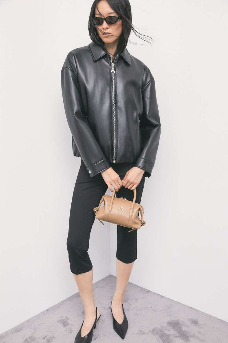 New Business mini leather top handle bag, Beige, Patrizia Pepe