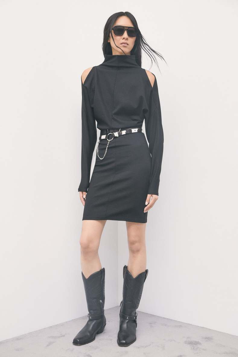Mini knit dress with shoulder cut-outs, Black, Patrizia Pepe