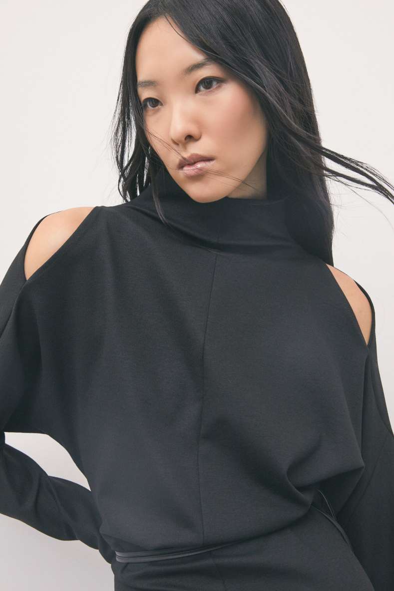 Mini knit dress with shoulder cut-outs, Black, Patrizia Pepe