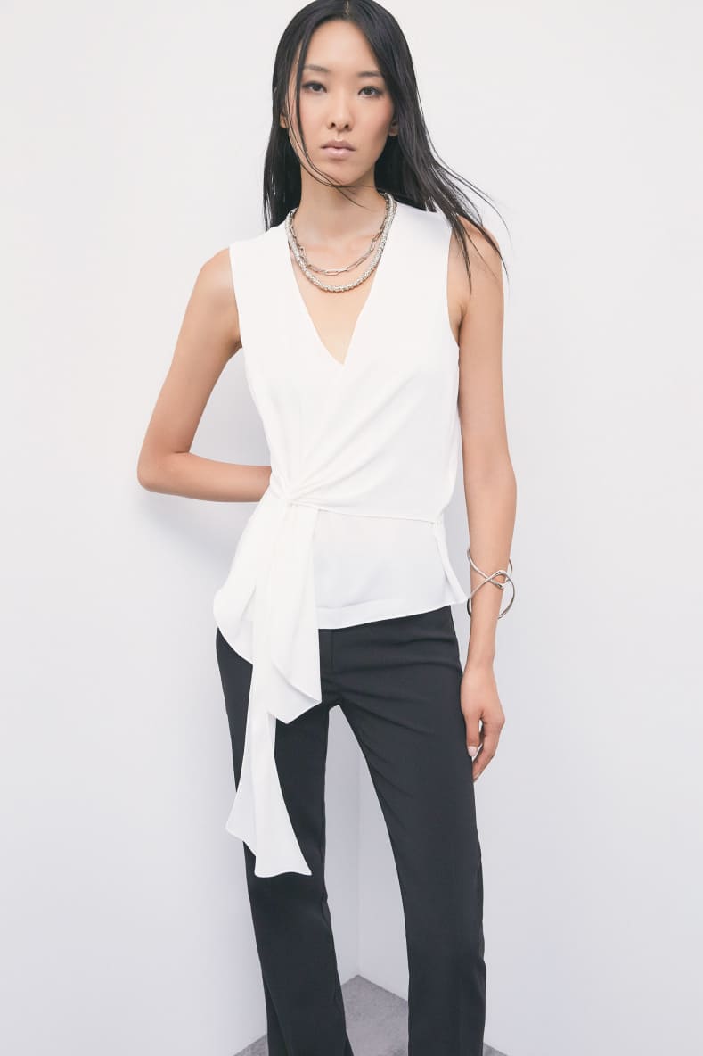 Asymmetric viscose cr&ecirc;pe blouse, White, Patrizia Pepe