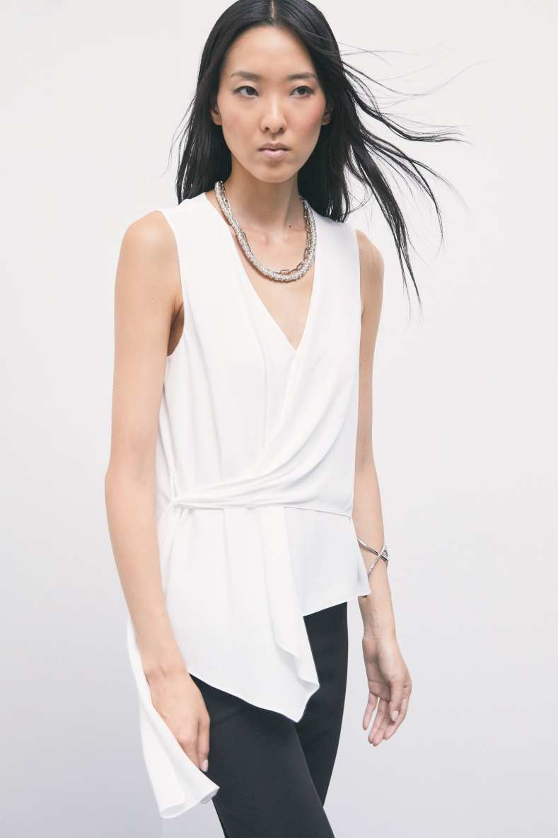 Asymmetric viscose cr&ecirc;pe blouse, White, Patrizia Pepe