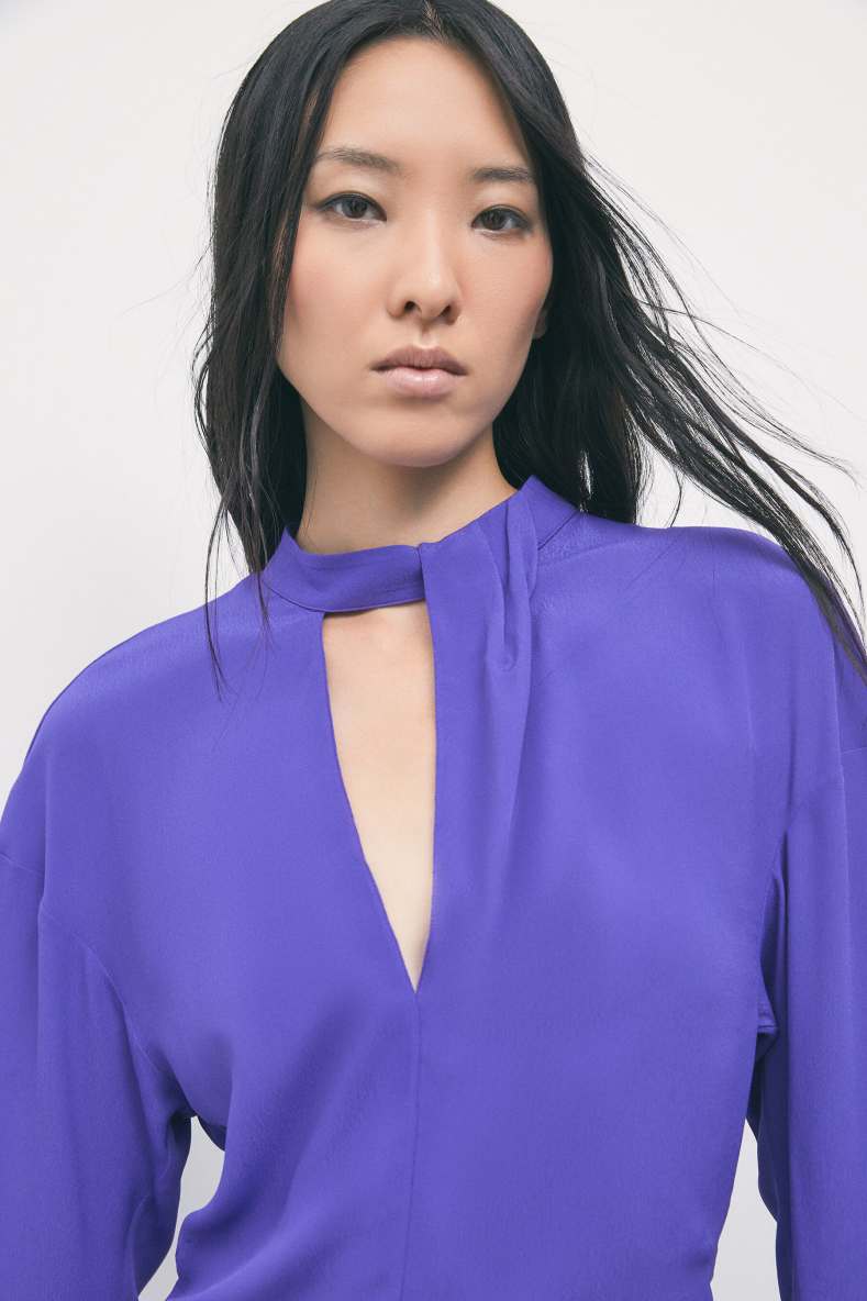 Fluid viscose blouse with V-neck, Purple, Patrizia Pepe