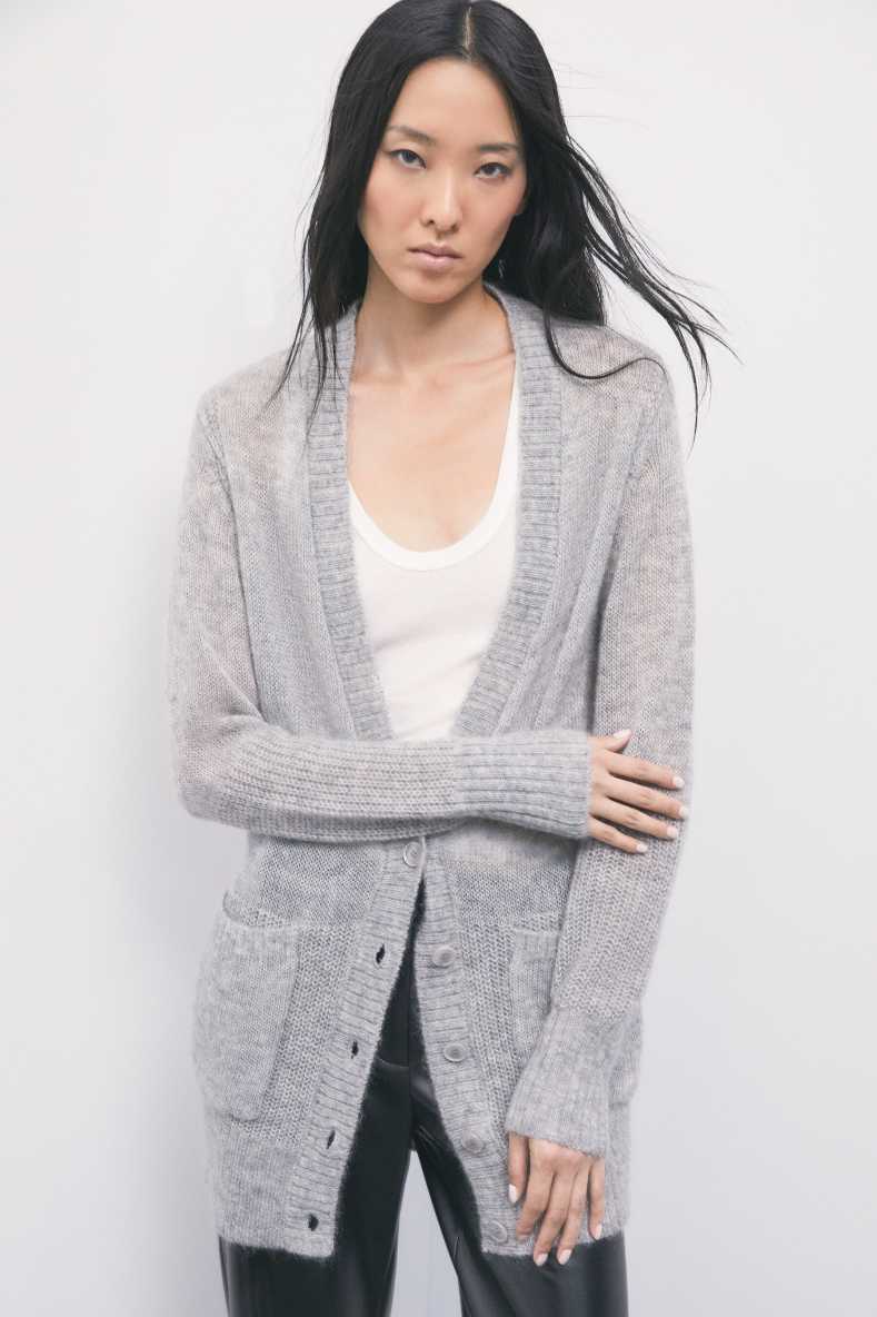 Wool-mohair blend cardigan with pockets, Grey, Patrizia Pepe