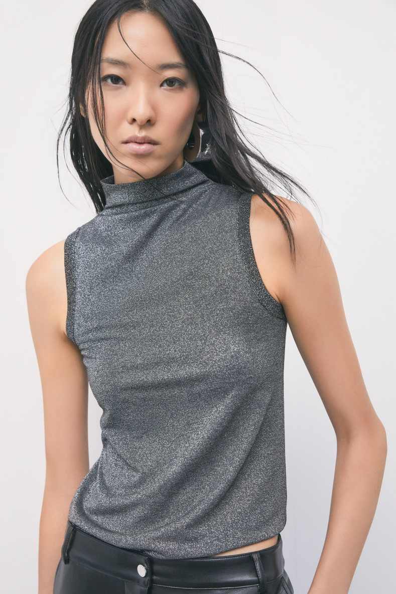 Lurex high-neck top, Grey, Patrizia Pepe
