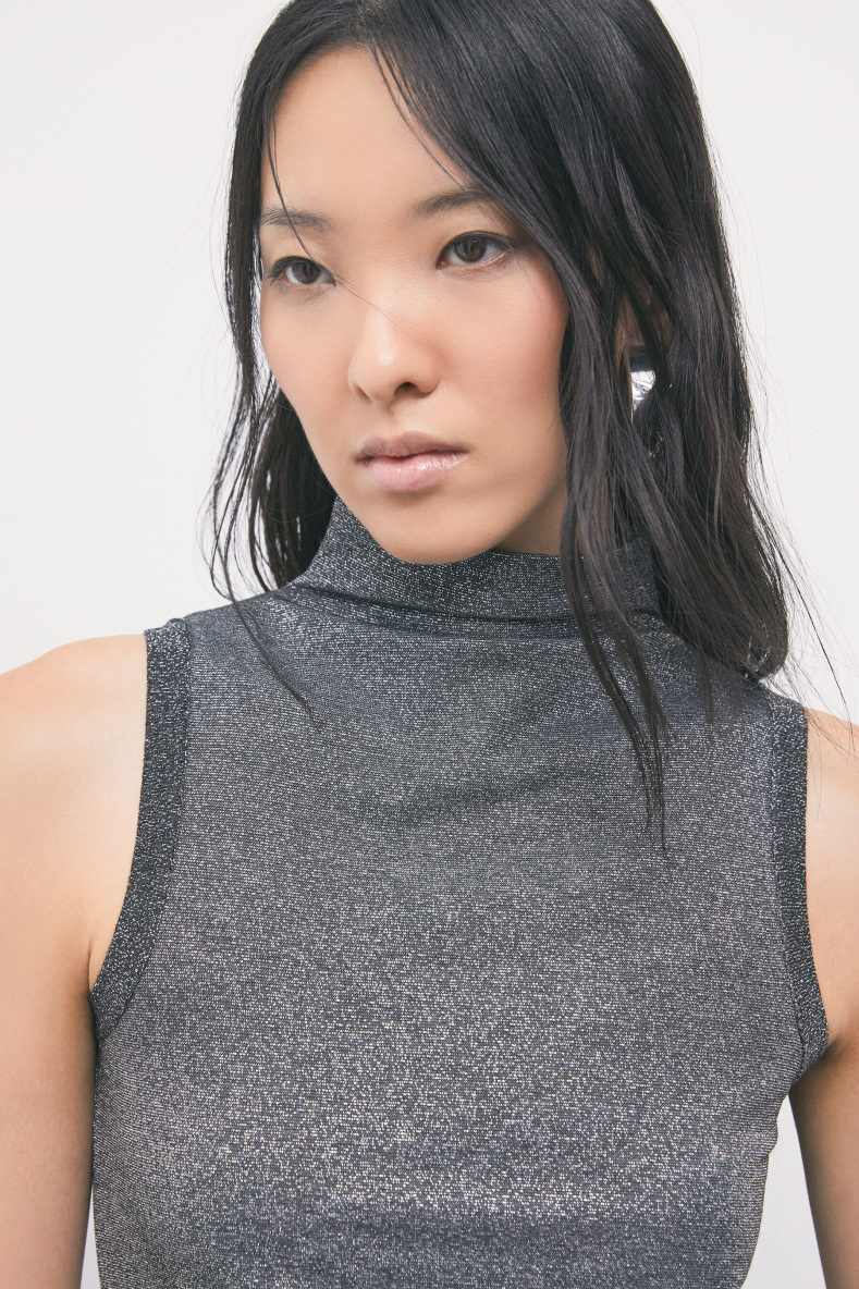 Lurex high-neck top, Grey, Patrizia Pepe
