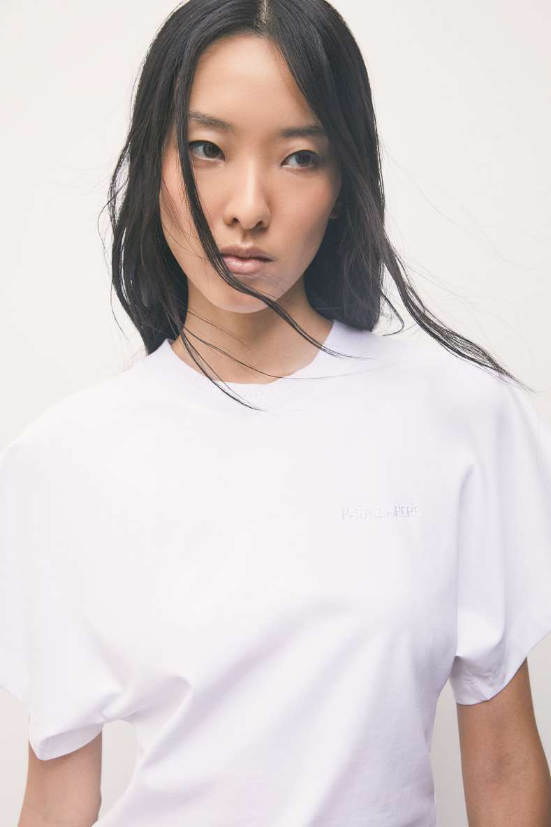 Cotton T-shirt with wide sleeves, White, Patrizia Pepe