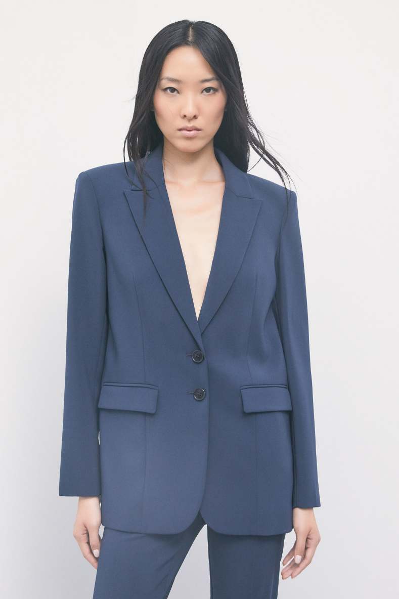 Fluid two-button stretch blazer, Blue, Patrizia Pepe