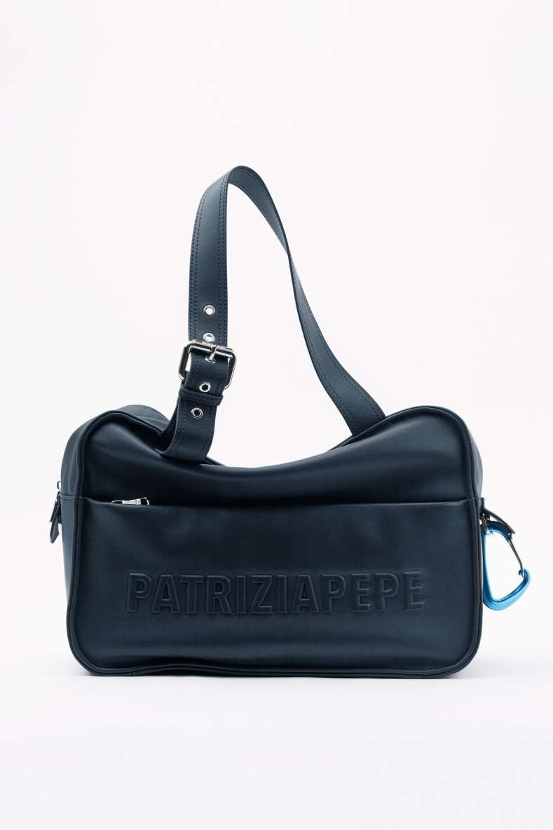 (IM)PERFECTION shopping bag in leather, Blue, Patrizia Pepe