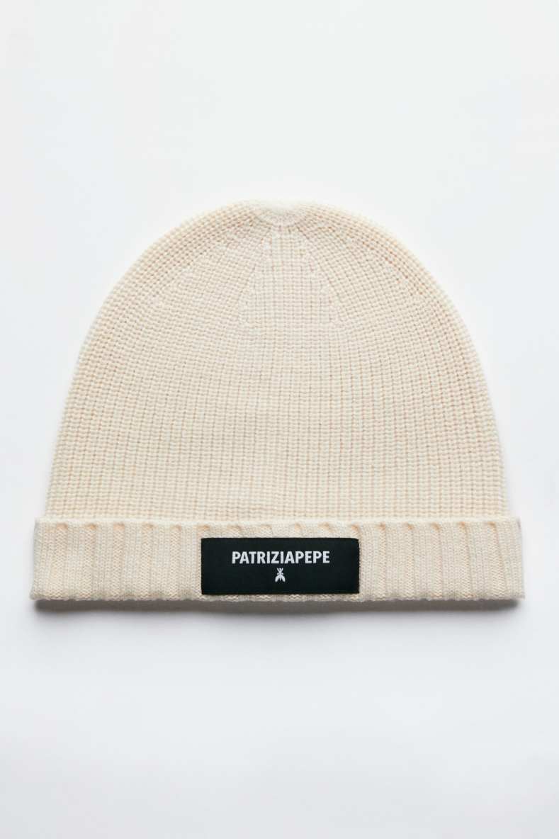 Rib knit beanie, White, Patrizia Pepe