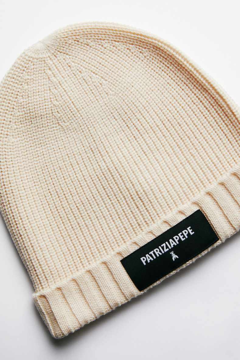 Rib knit beanie, White, Patrizia Pepe