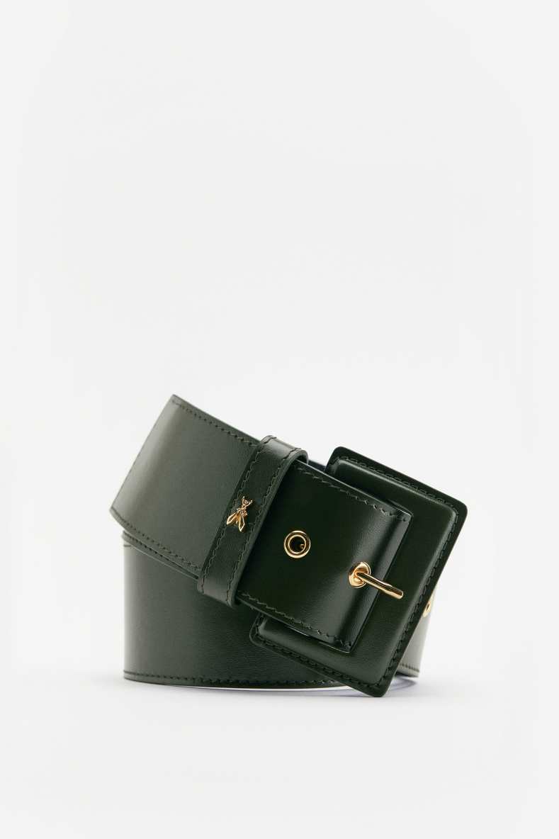 High Waist Leather Belt, Green, Patrizia Pepe