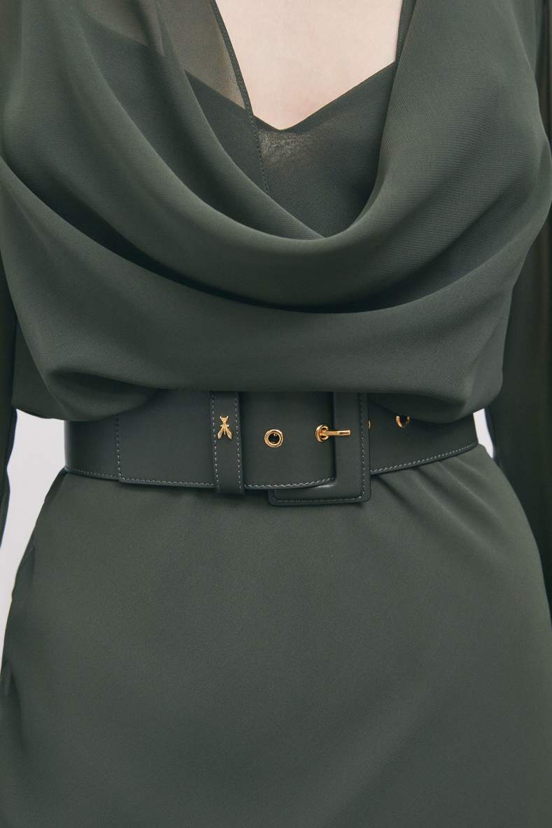High Waist Leather Belt, Green, Patrizia Pepe