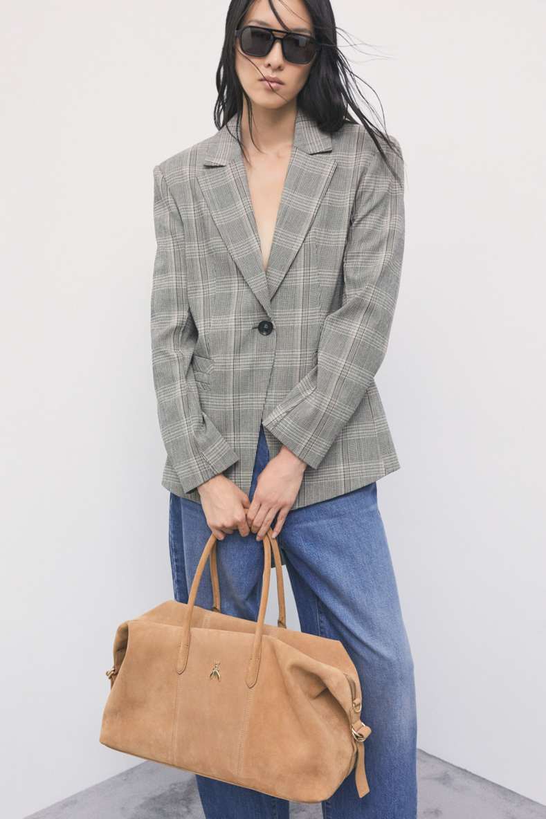 New Business large suede top handle bag, Beige, Patrizia Pepe