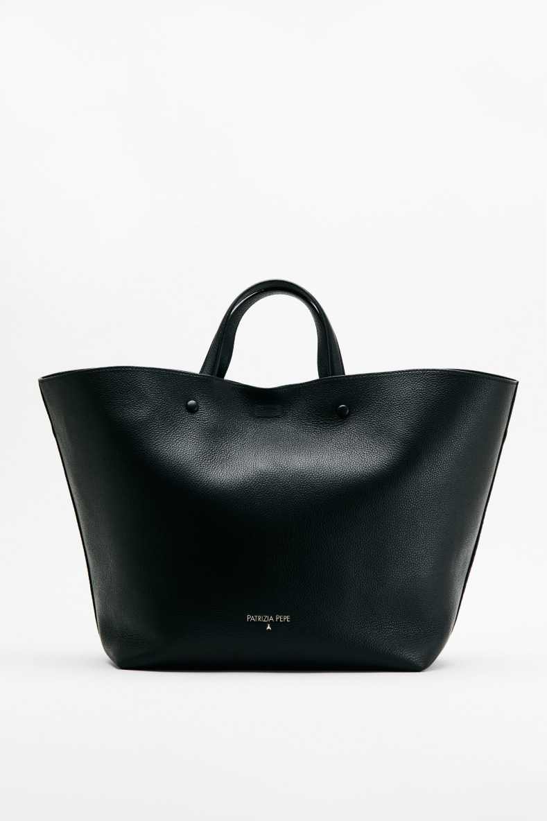 (IN)COMPLETE leather shopping bag, Black, Patrizia Pepe