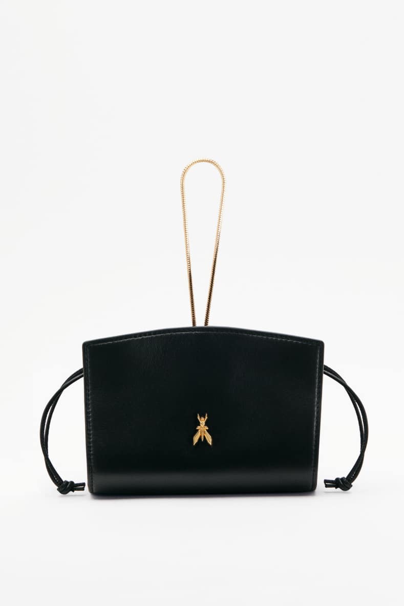 Mini leather clutch, Black, Patrizia Pepe