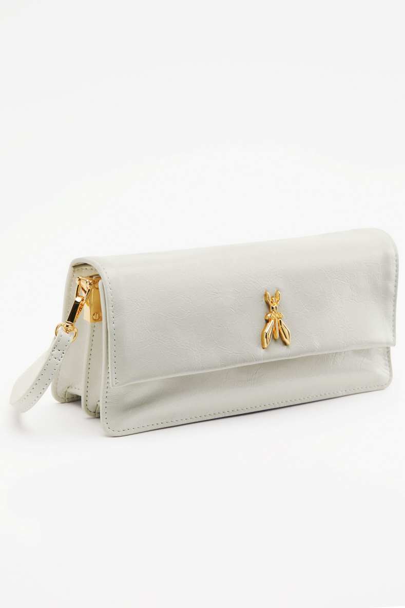 Soft crinkle leather clutch, White, Patrizia Pepe