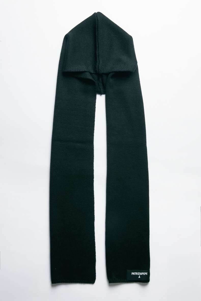 Wool blend scarf with hood, Black, Patrizia Pepe