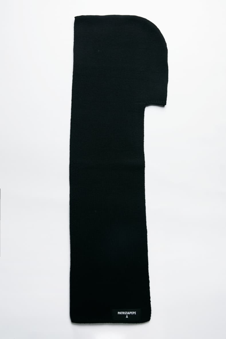 Wool blend scarf with hood, Black, Patrizia Pepe