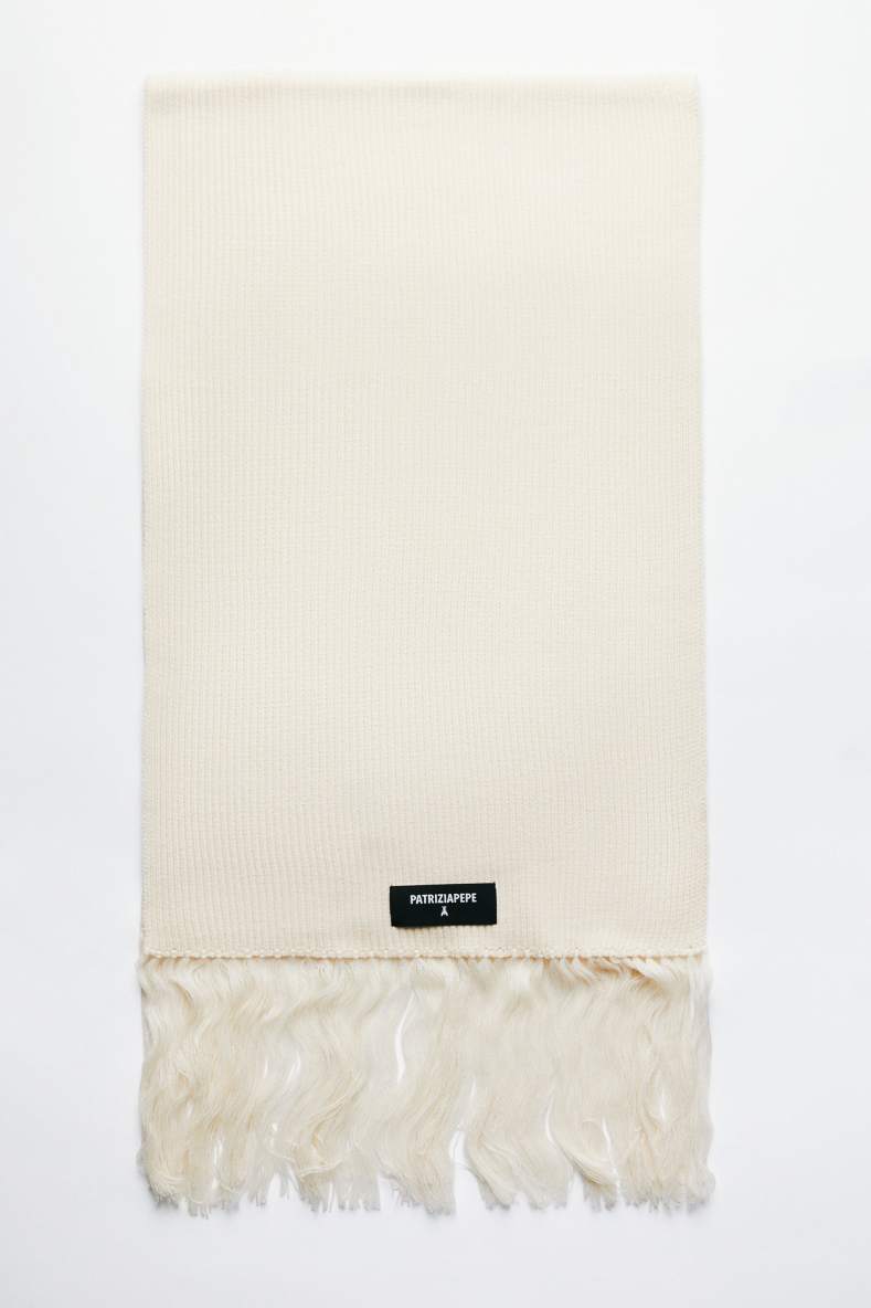 Wool blend scarf with fringes, White, Patrizia Pepe