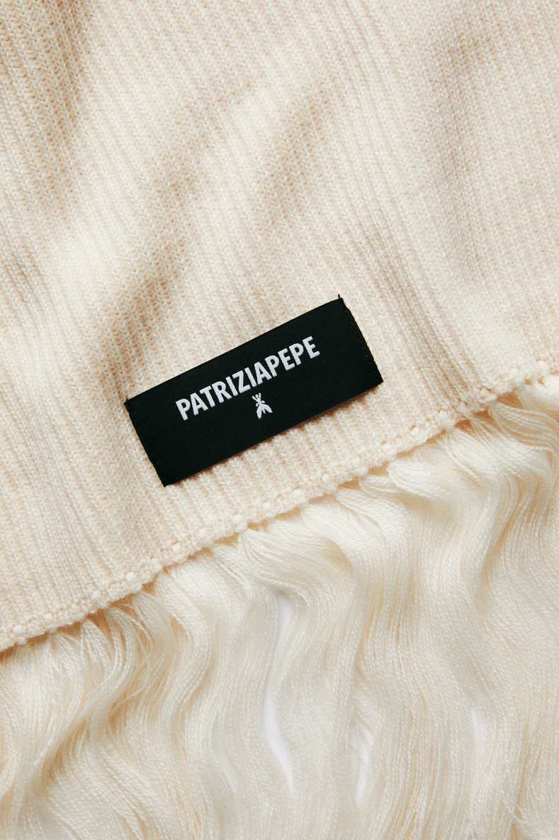 Wool blend scarf with fringes, White, Patrizia Pepe