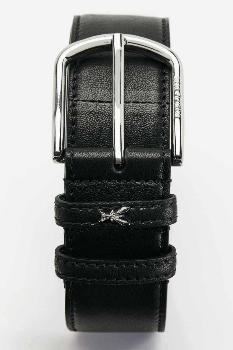 Goat leather belt, Black/Silver, Patrizia Pepe