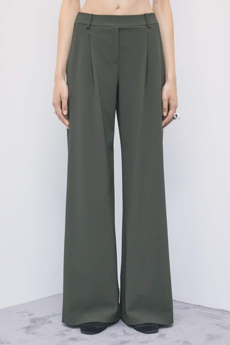 Palazzo trousers with pleats, Green, Patrizia Pepe