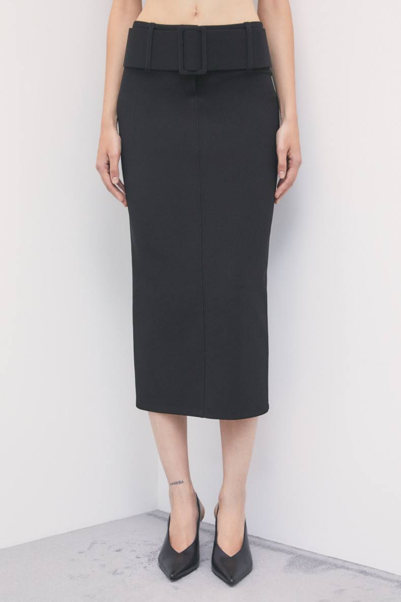 Belted midi skirt, Black, Patrizia Pepe