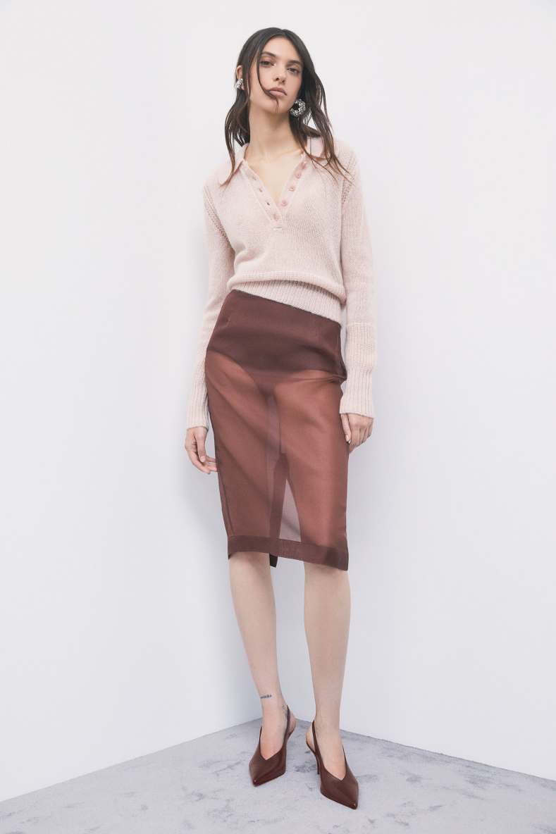Silk organza midi skirt, Brown, Patrizia Pepe