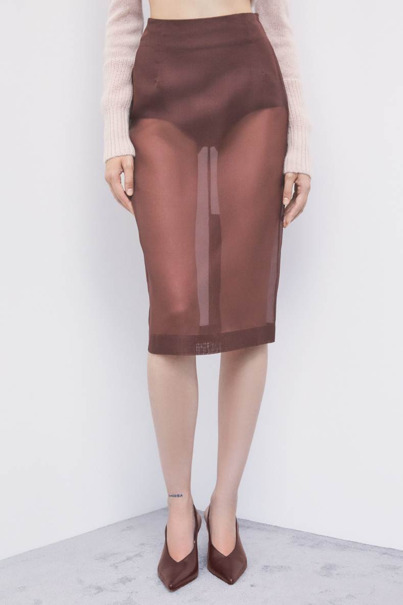 Silk organza midi skirt, Brown, Patrizia Pepe