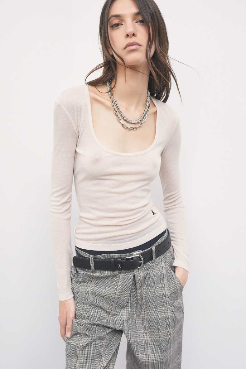 Long-sleeved fluid jersey top, White, Patrizia Pepe