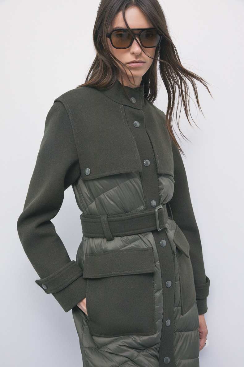 Quilted nylon coat with wool details, Green, Patrizia Pepe