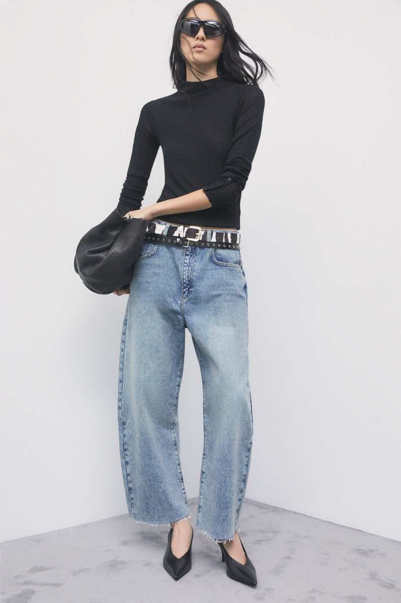Low-Waisted Barrel-Jeans mit Stone-Wash-Effekt, Blau, Patrizia Pepe