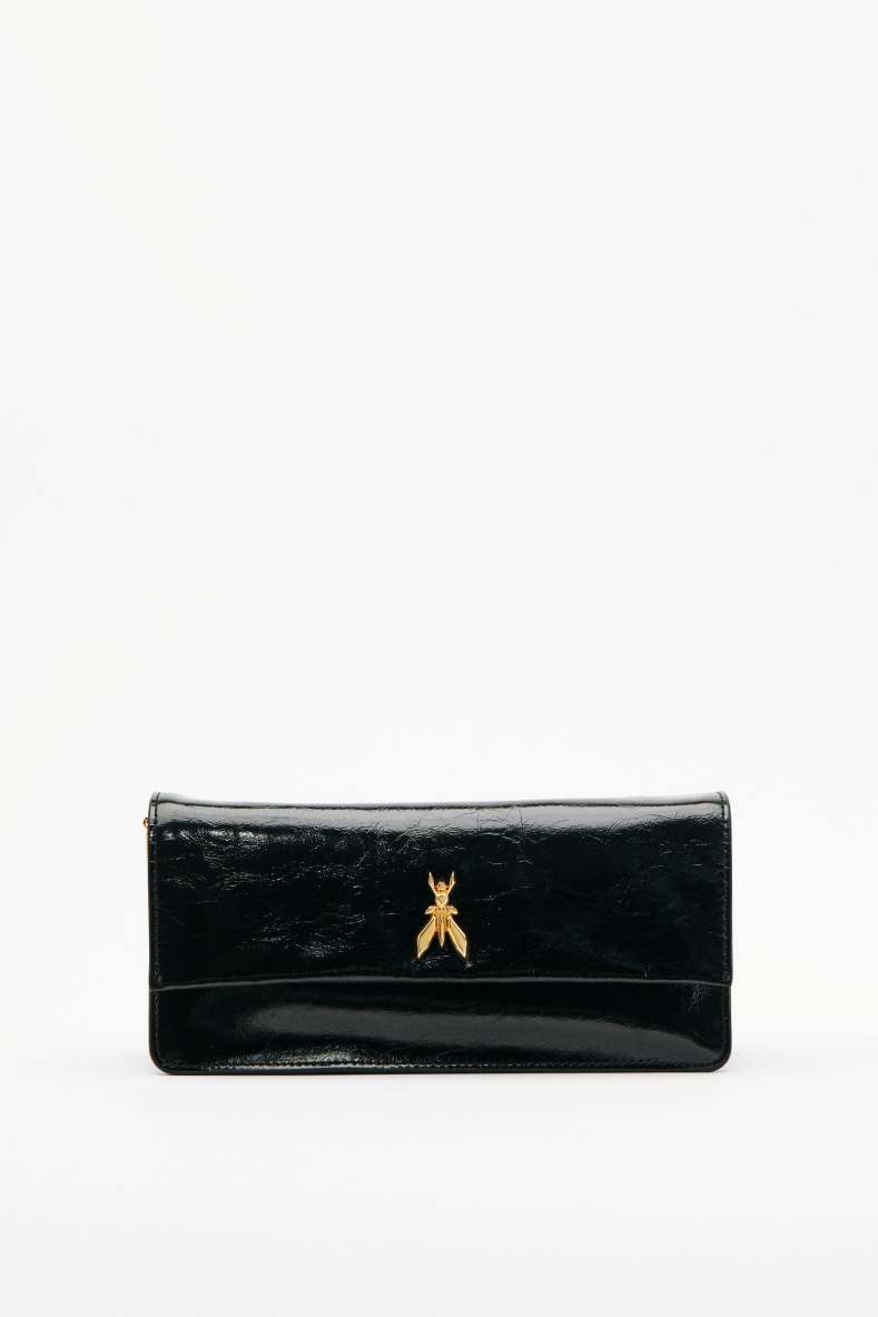 Soft crinkle leather clutch, Black, Patrizia Pepe