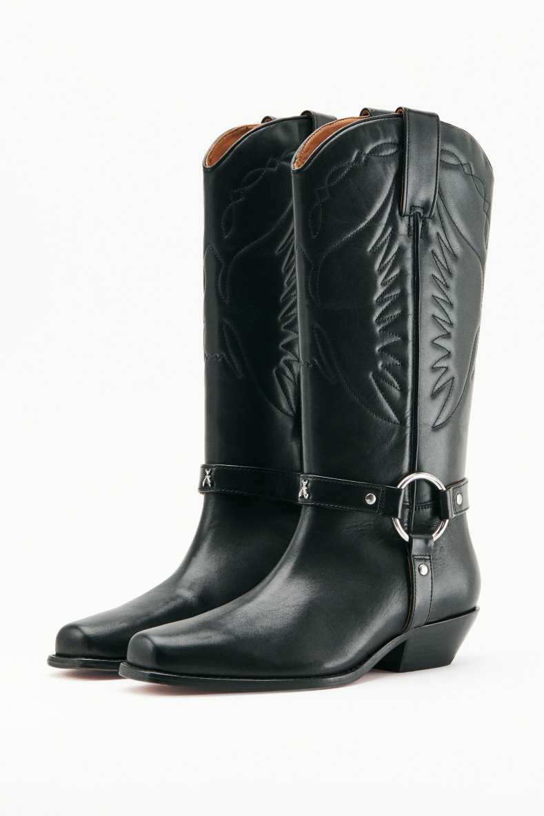 Leather cowboy boots, Black, Patrizia Pepe