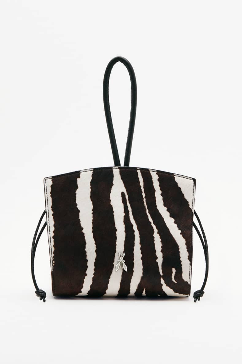 Zebra print leather clutch, Black/White, Patrizia Pepe