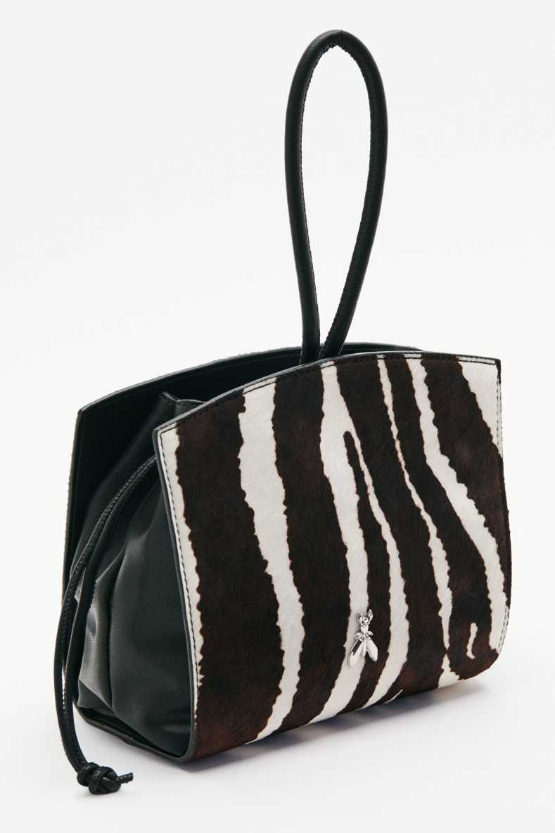 Zebra print leather clutch, Black/White, Patrizia Pepe