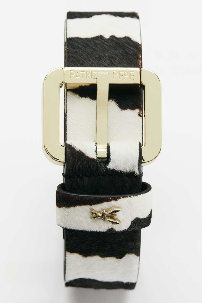 Zebra leather belt, Black/White, Patrizia Pepe