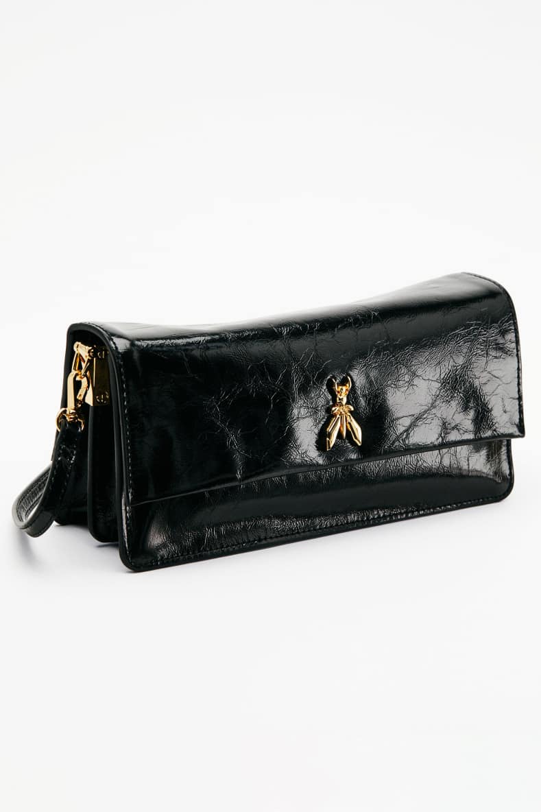 Soft crinkle leather clutch, Black, Patrizia Pepe