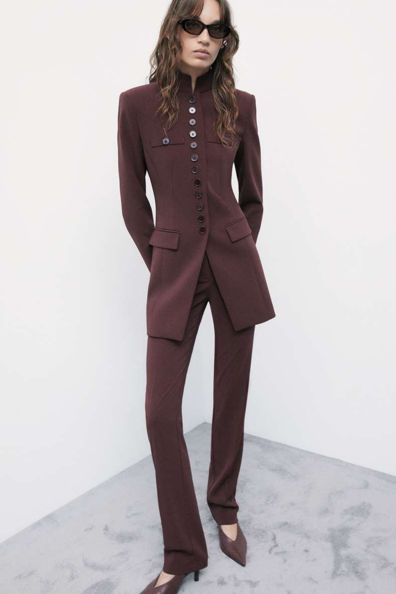 Slim-fit stretch cr&ecirc;pe trousers, Brown, Patrizia Pepe