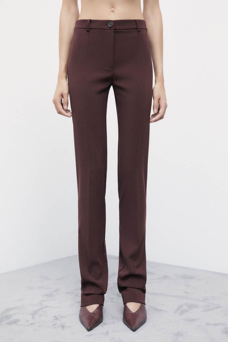 Slim-fit stretch cr&ecirc;pe trousers, Brown, Patrizia Pepe