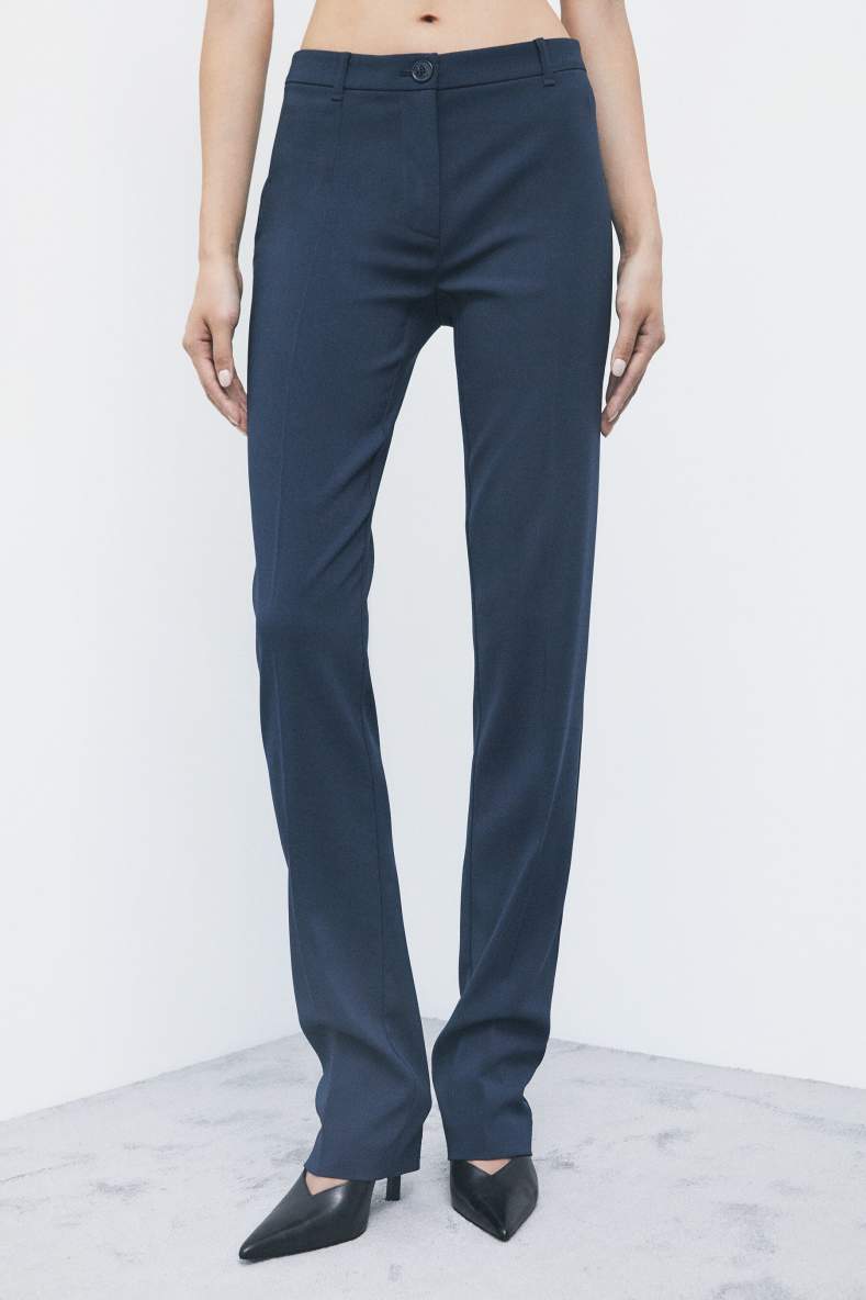 Slim-fit stretch cr&ecirc;pe trousers, Blue, Patrizia Pepe