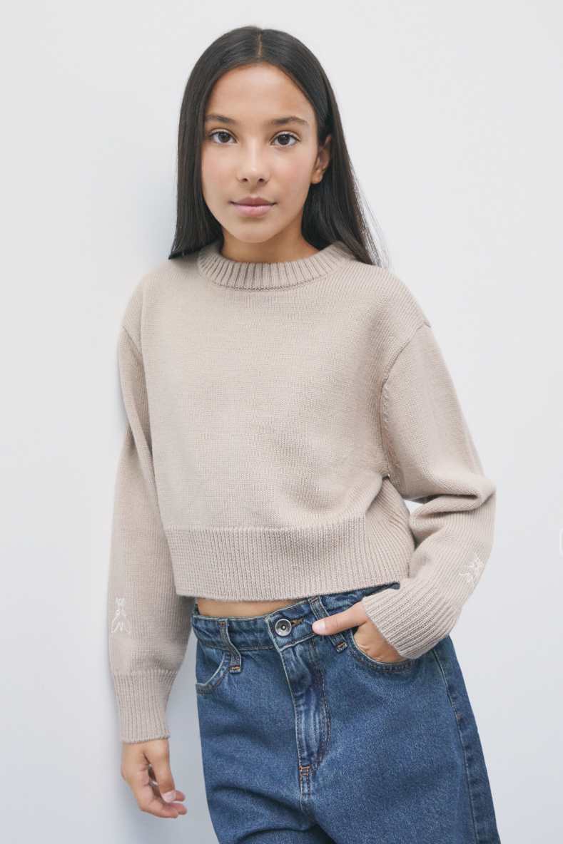 Cropped wool-blend jumper, Beige, Patrizia Pepe