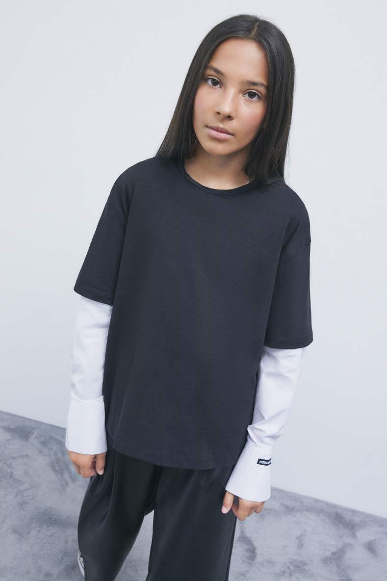 Jersey T-shirt with poplin sleeves, White/Black, Patrizia Pepe