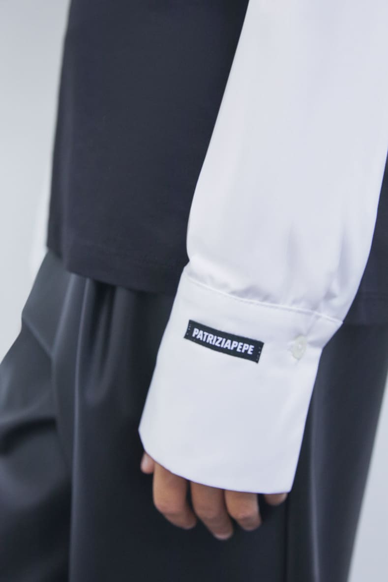 Jersey T-shirt with poplin sleeves, White/Black, Patrizia Pepe