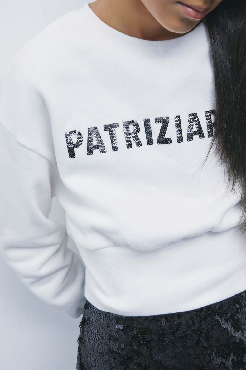 Cotton sweatshirt with sequin logo, White, Patrizia Pepe