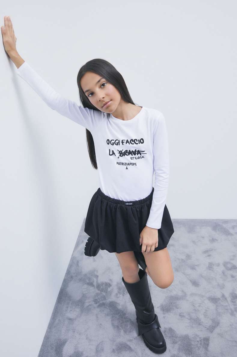 Cotton slogan top, White, Patrizia Pepe