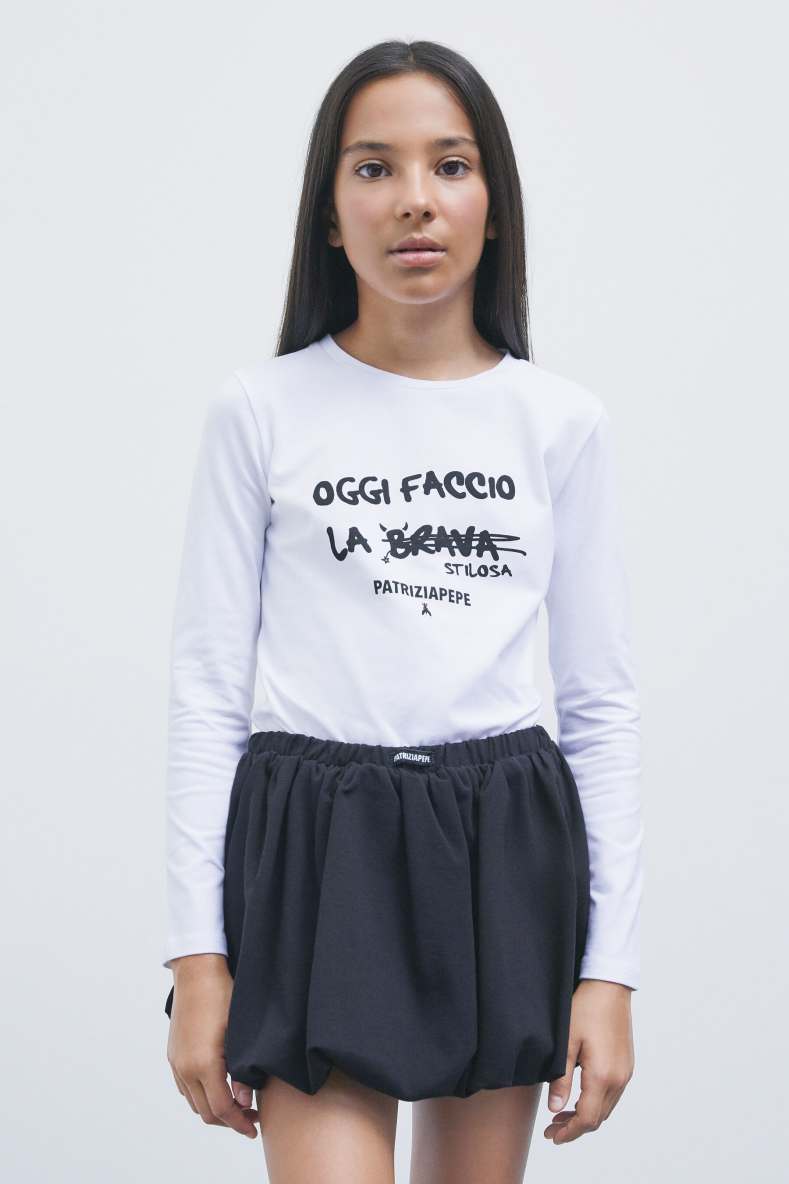 Cotton slogan top, White, Patrizia Pepe