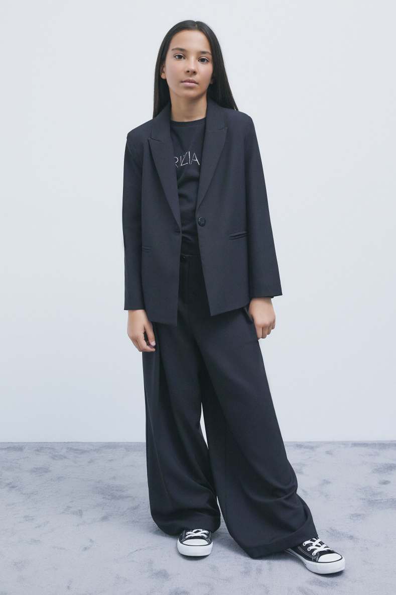Sabl&eacute; palazzo trousers with pleats, Black, Patrizia Pepe