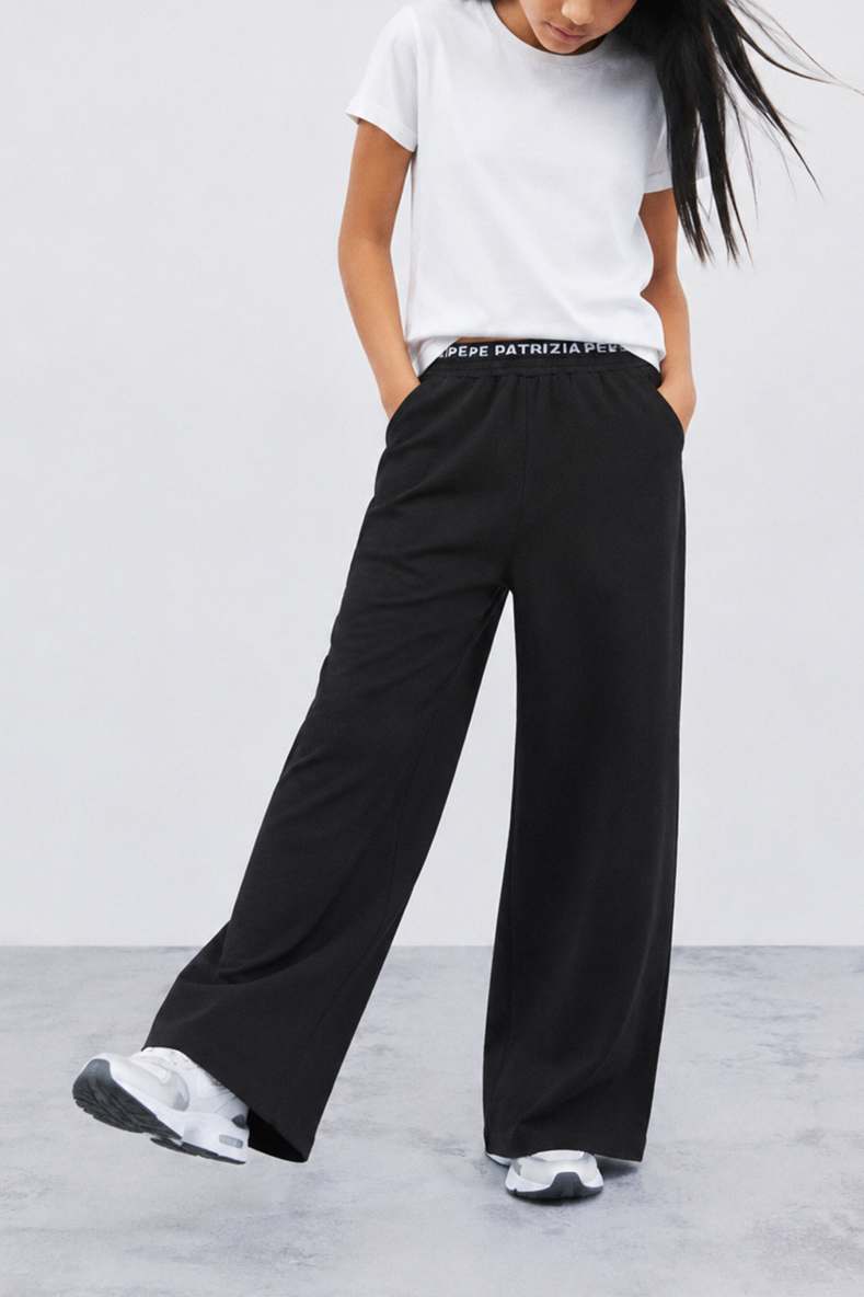 Technical jersey palazzo trousers, Black, Patrizia Pepe