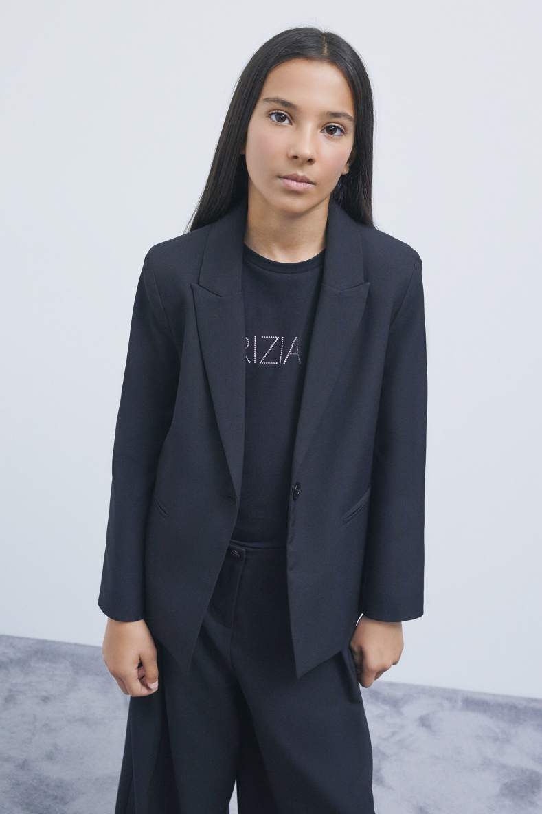 Single-button stretch sabl&eacute; blazer, Black, Patrizia Pepe